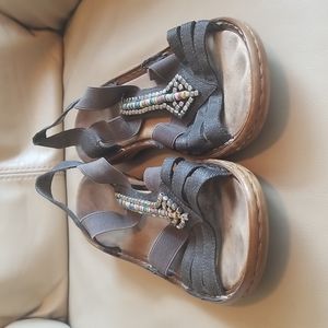 Rieker, Beaded Gray Sandal, Size EU 38 (US 7-7.5)